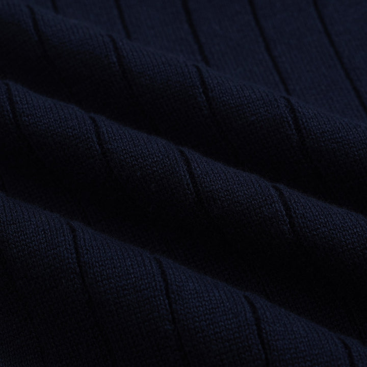 Men's navy blue vintage knit V-neck polo shirt