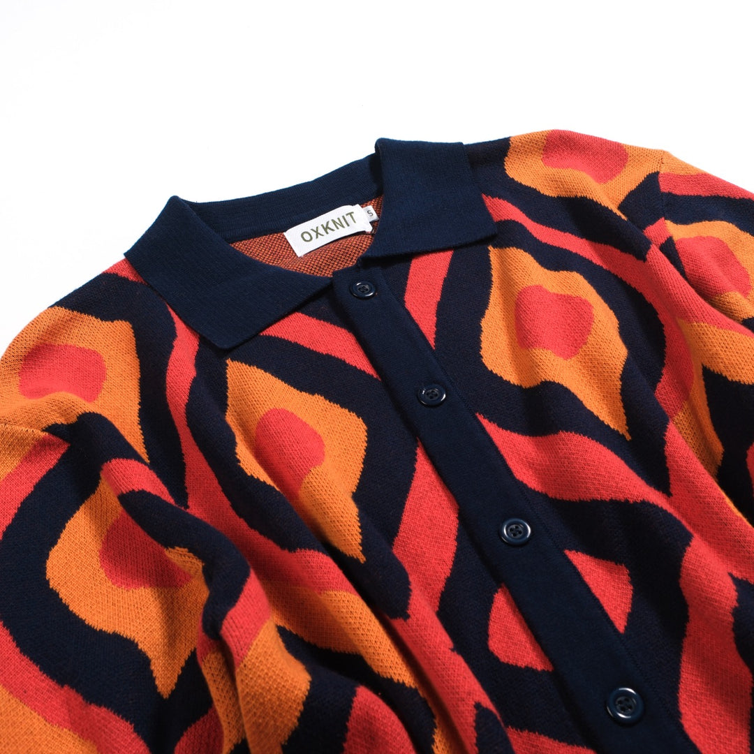Men's red vintage 60's jacquard cardigan
