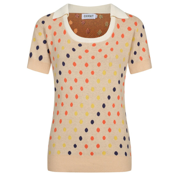 Frauen Khaki Polka Dot Jacquard Strick Polo -Hemd