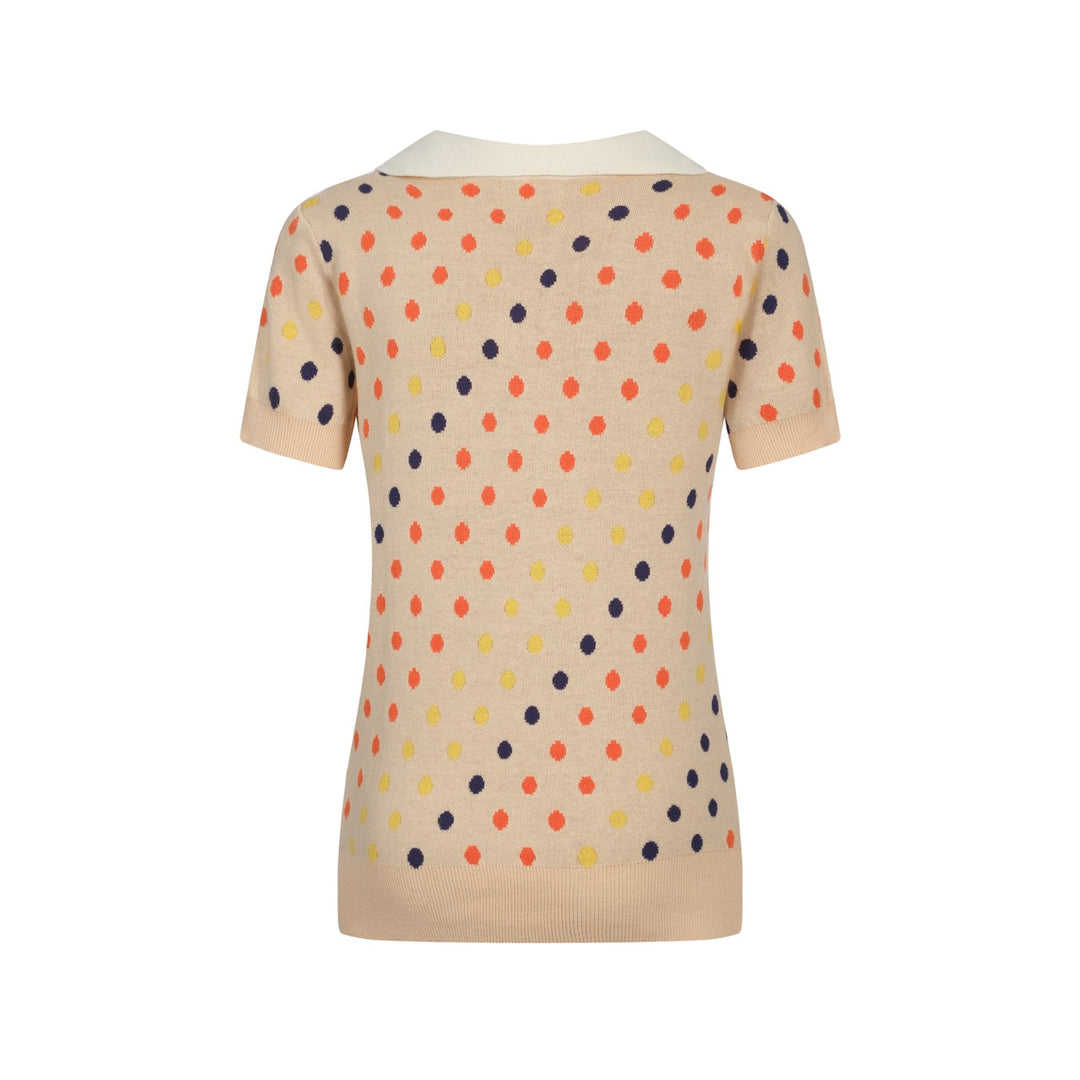 Frauen Khaki Polka Dot Jacquard Strick Polo -Hemd