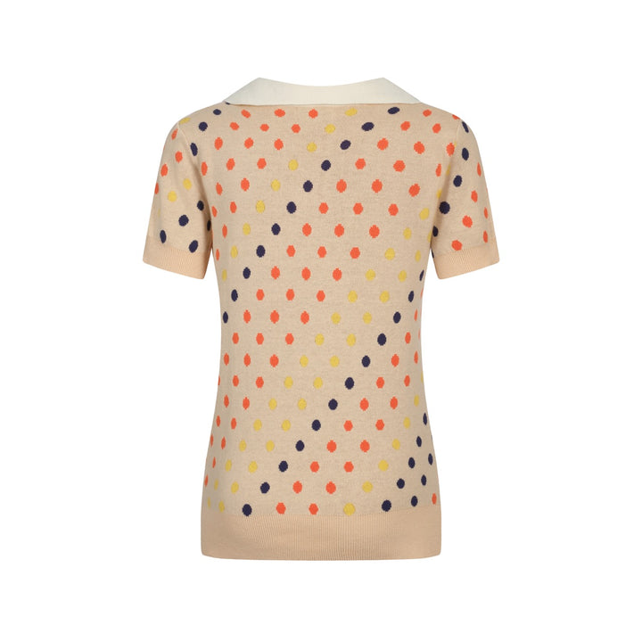 Frauen Khaki Polka Dot Jacquard Strick Polo -Hemd