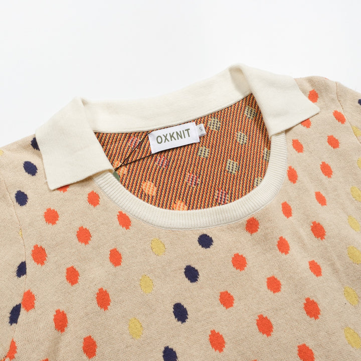 Frauen Khaki Polka Dot Jacquard Strick Polo -Hemd