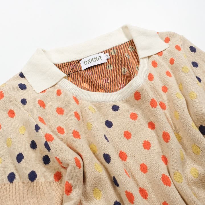 Frauen Khaki Polka Dot Jacquard Strick Polo -Hemd