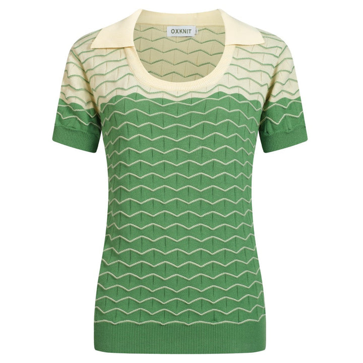 Women's green vintage jacquard knit polo shirt