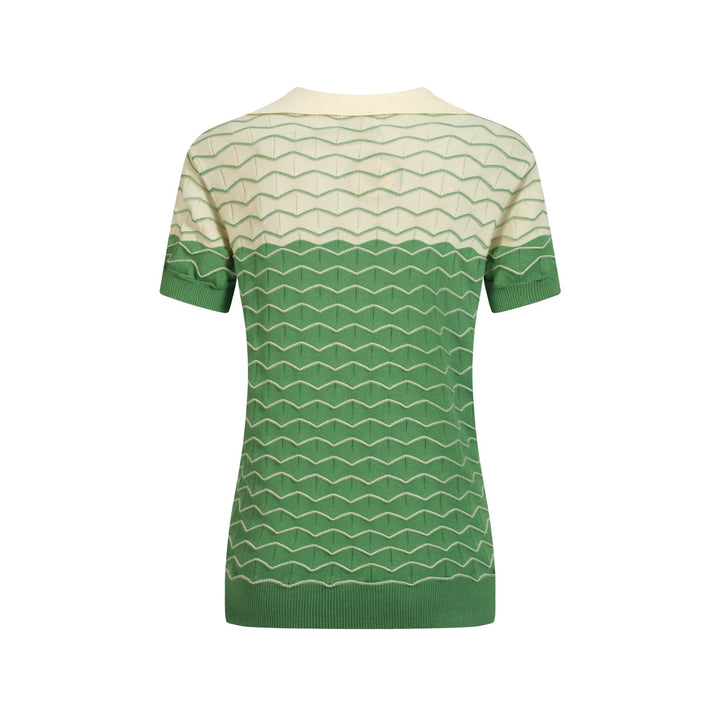 Women's green vintage jacquard knit polo shirt