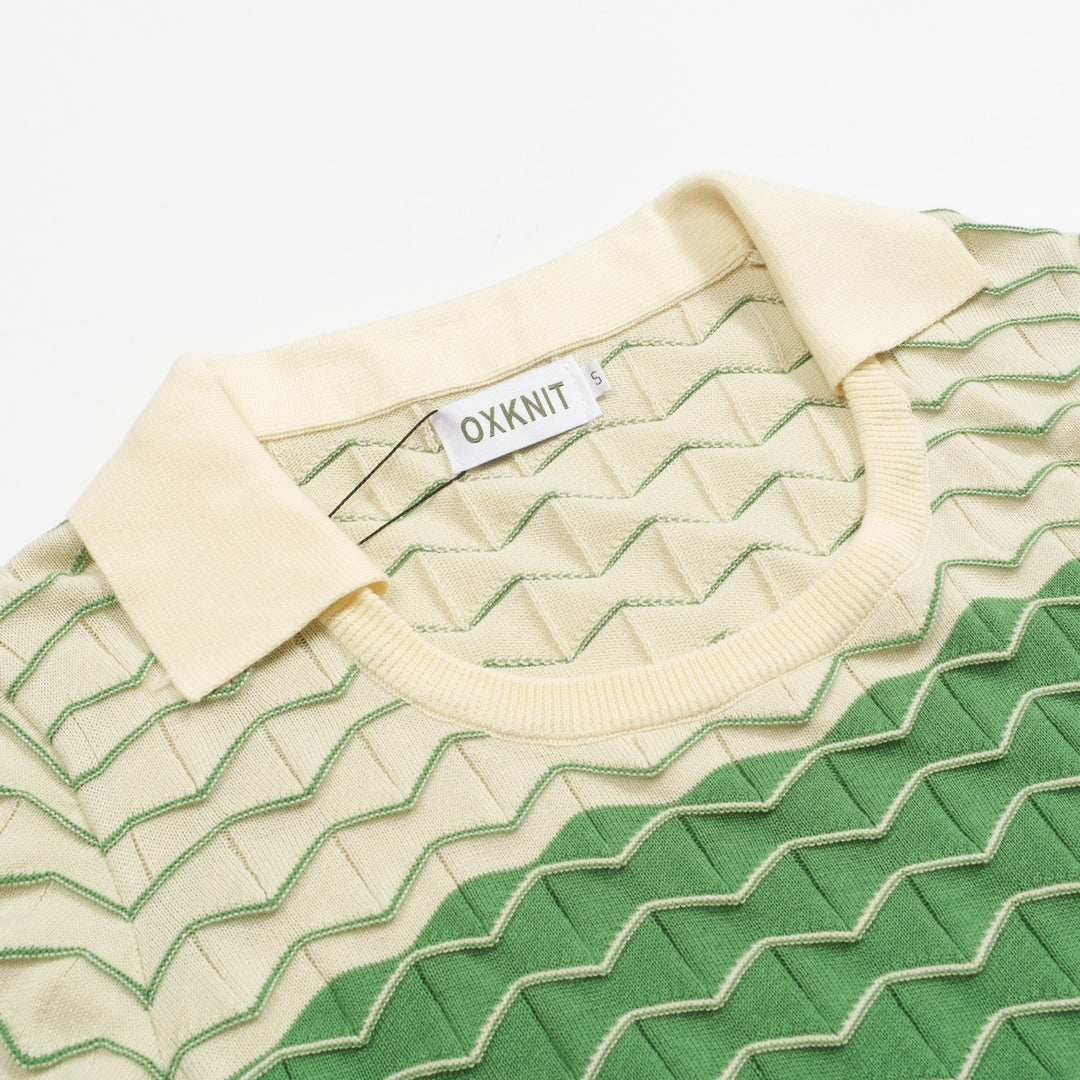 Women's green vintage jacquard knit polo shirt