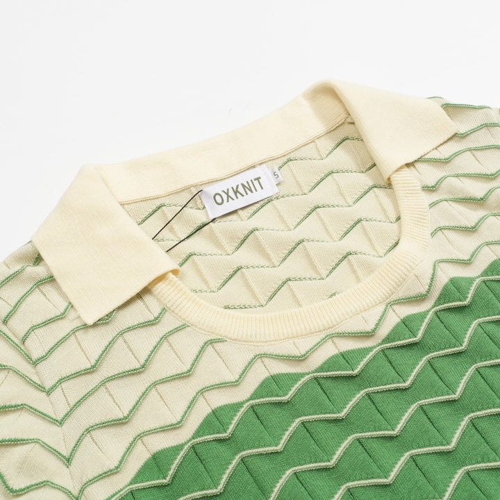 Women's green vintage jacquard knit polo shirt