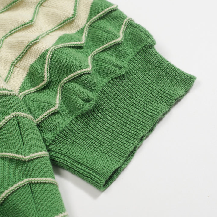 Women's green vintage jacquard knit polo shirt