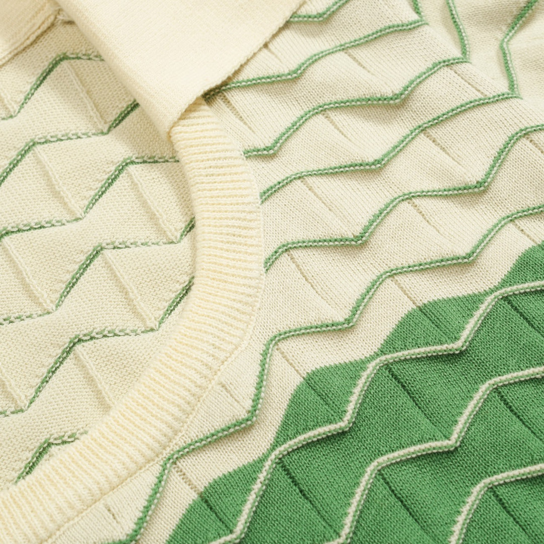 Women's green vintage jacquard knit polo shirt
