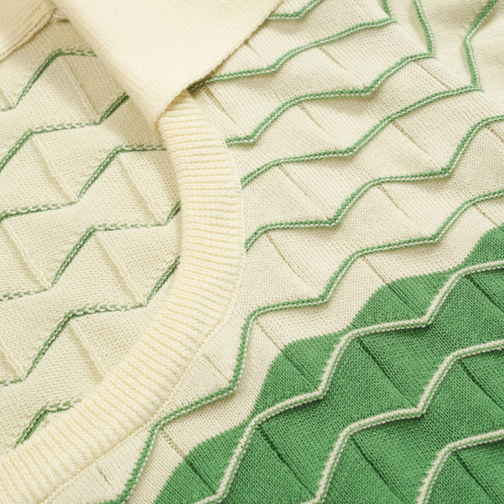 Women's green vintage jacquard knit polo shirt
