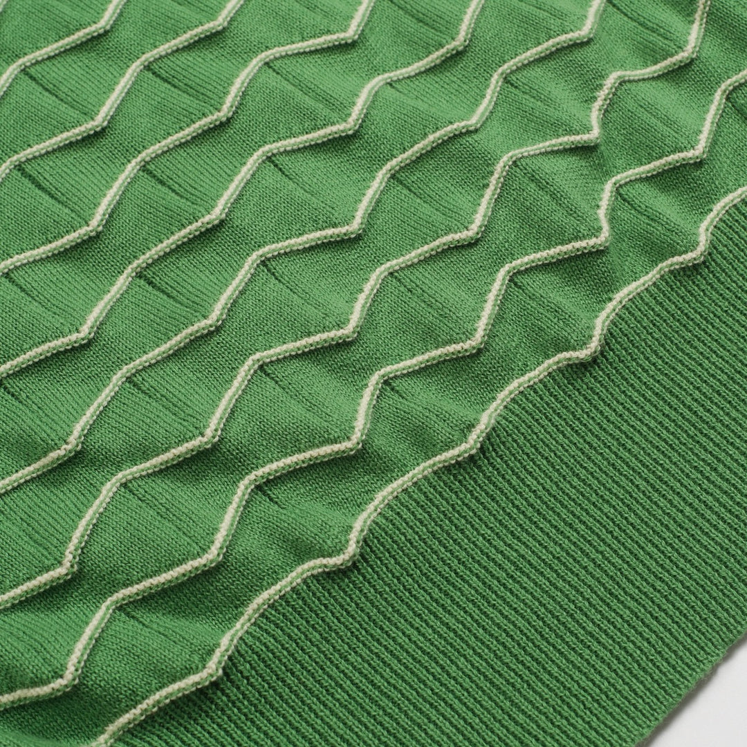 Women's green vintage jacquard knit polo shirt