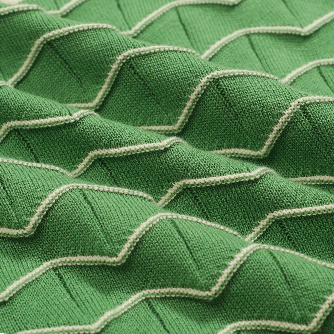 Women's green vintage jacquard knit polo shirt