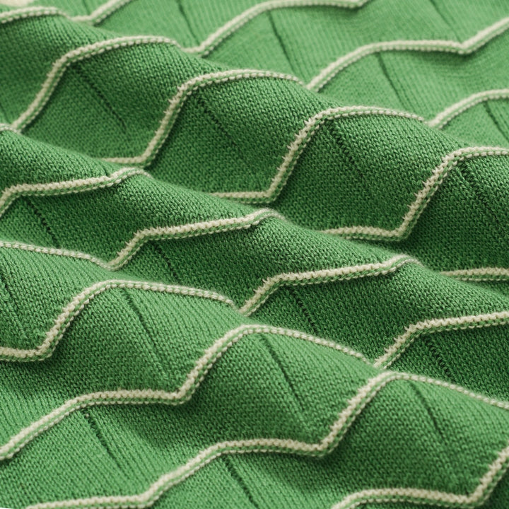 Women's green vintage jacquard knit polo shirt