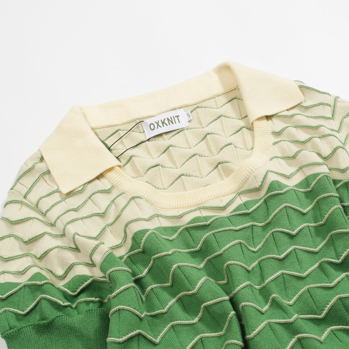 Women's green vintage jacquard knit polo shirt