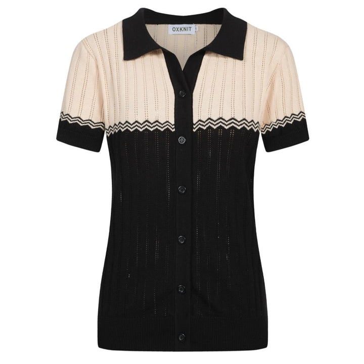 Women's black vintage textured jacquard V-neck cardigan