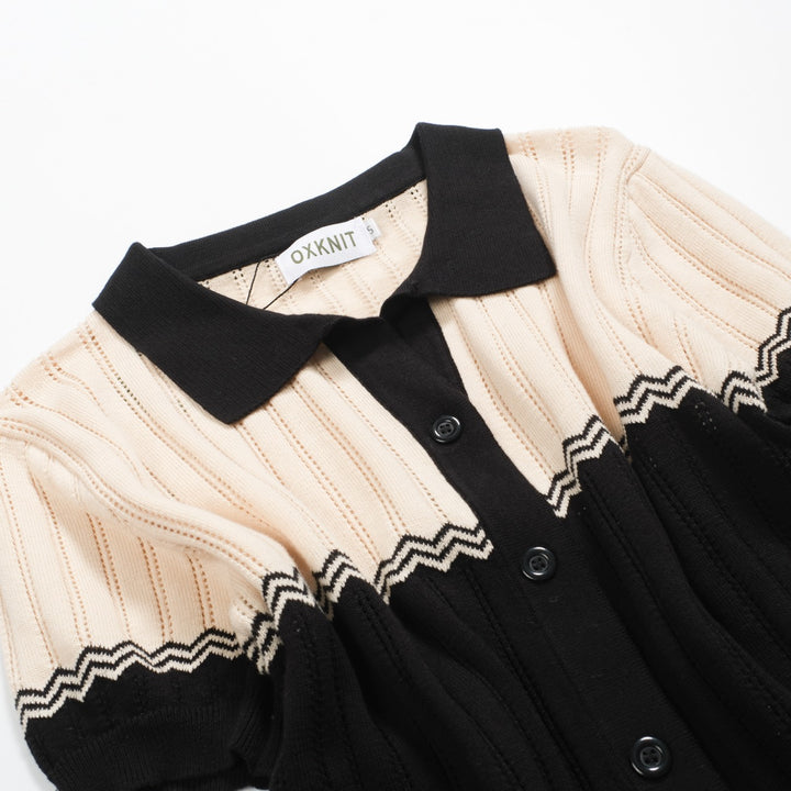 Women's black vintage textured jacquard V-neck cardigan