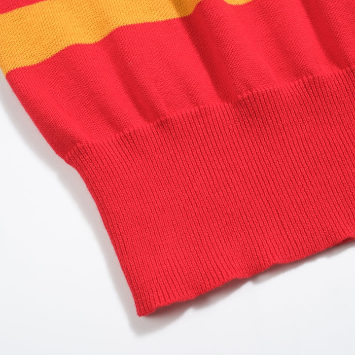 Women's orange striped jacquard V-neck knitted polo shirt