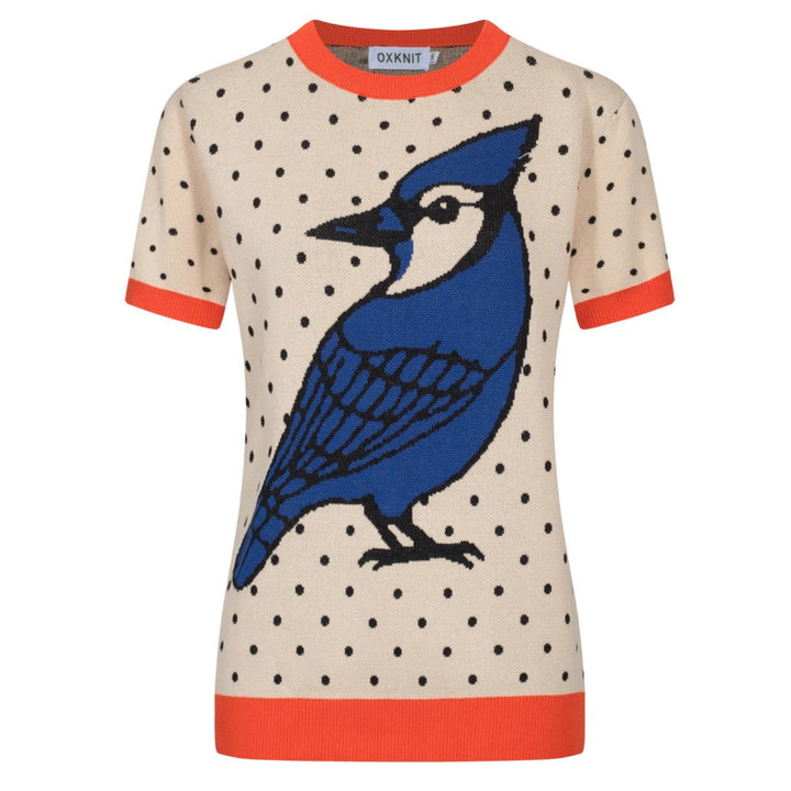 Women's apricot polka dot bird vintage knit T-shirt
