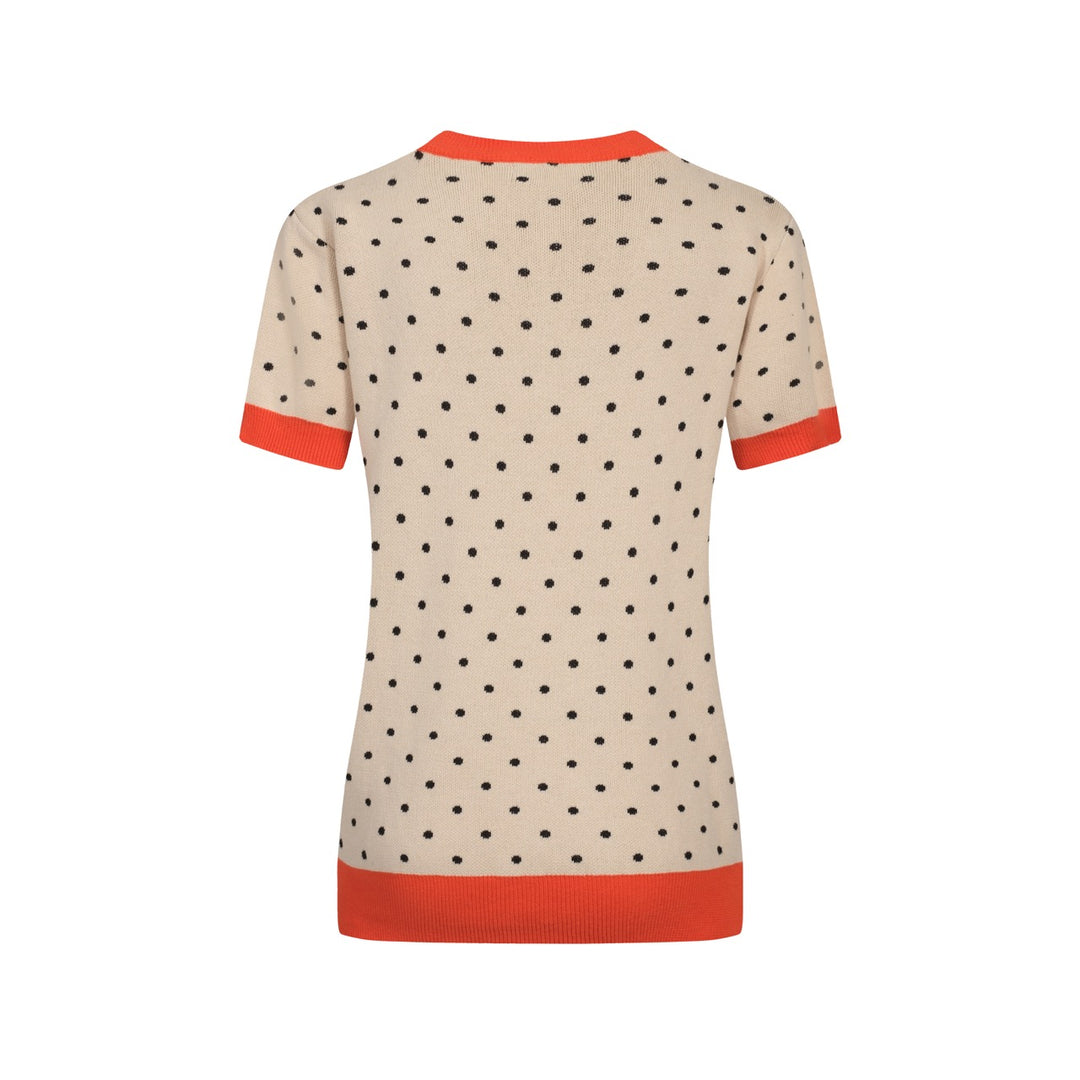 Women's apricot polka dot bird vintage knit T-shirt