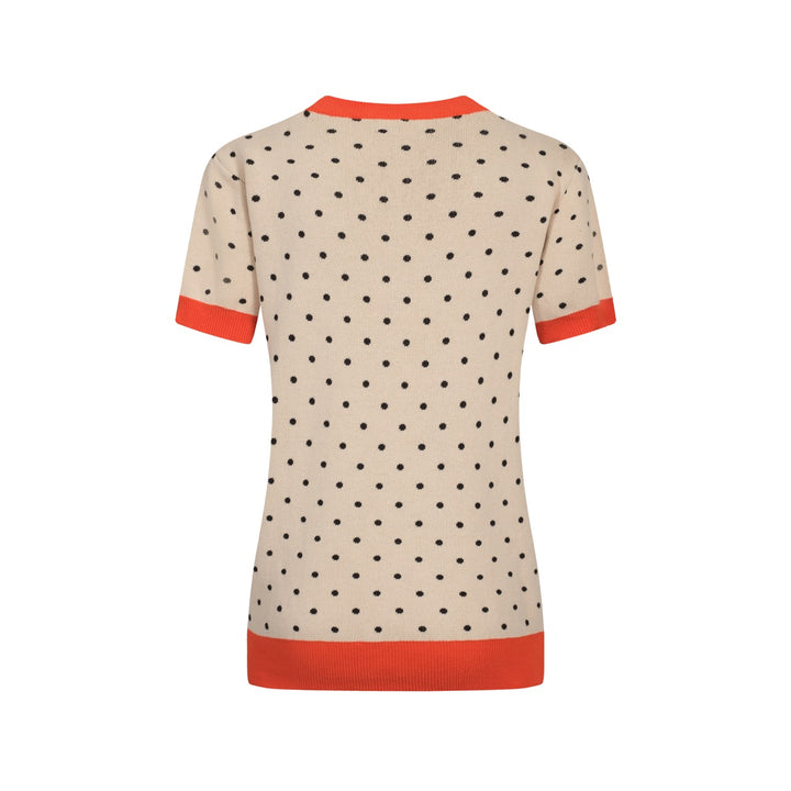Women's apricot polka dot bird vintage knit T-shirt