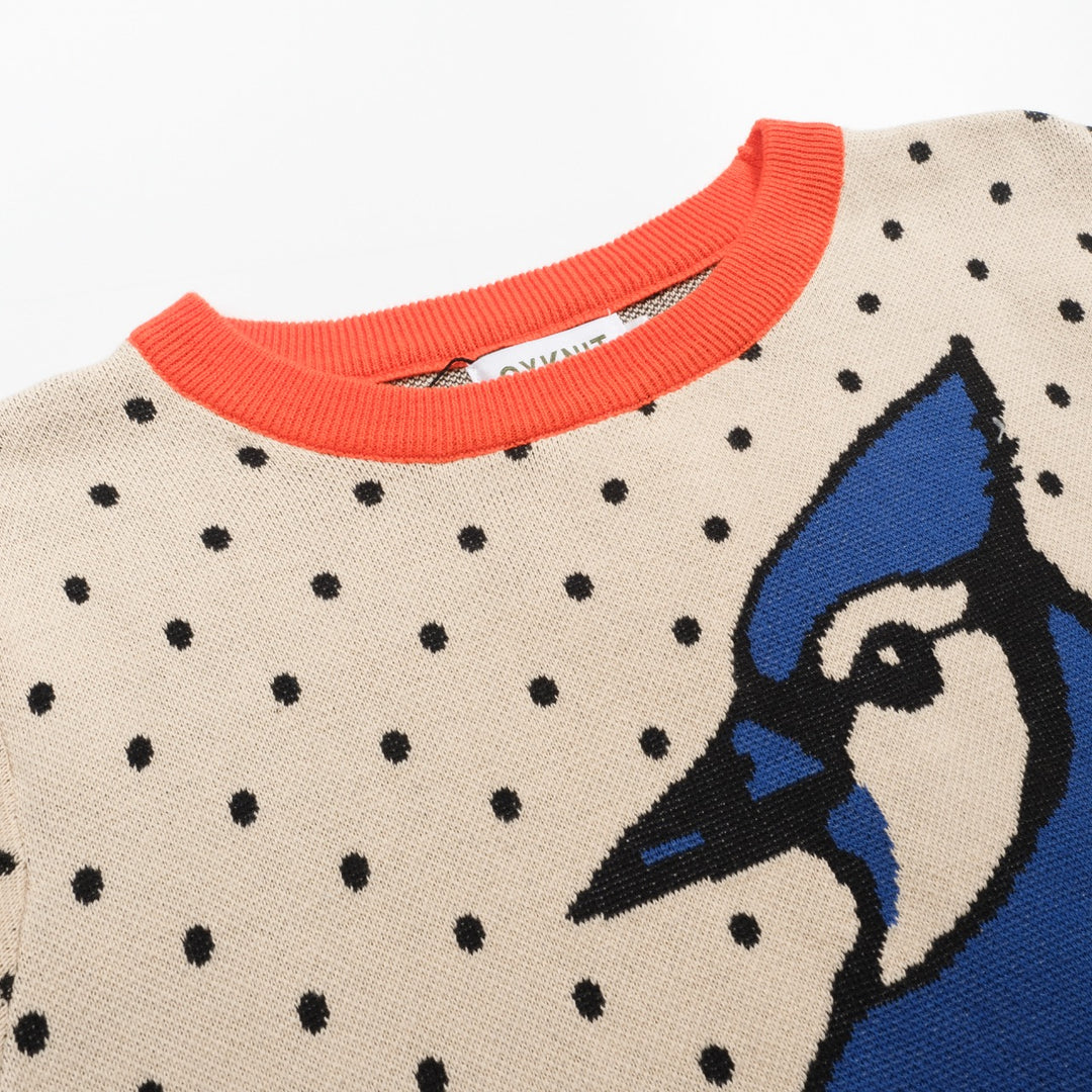 Women's apricot polka dot bird vintage knit T-shirt