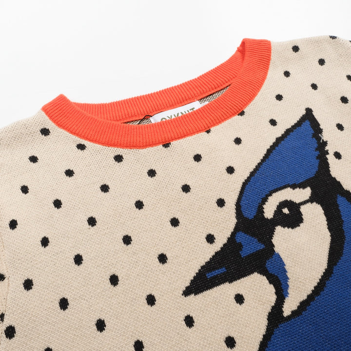 Women's apricot polka dot bird vintage knit T-shirt