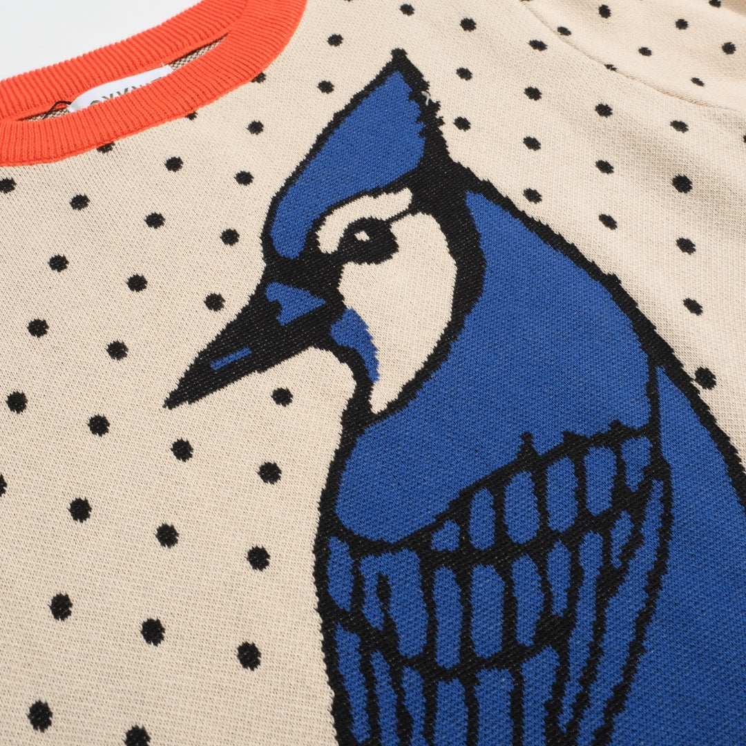 Women's apricot polka dot bird vintage knit T-shirt