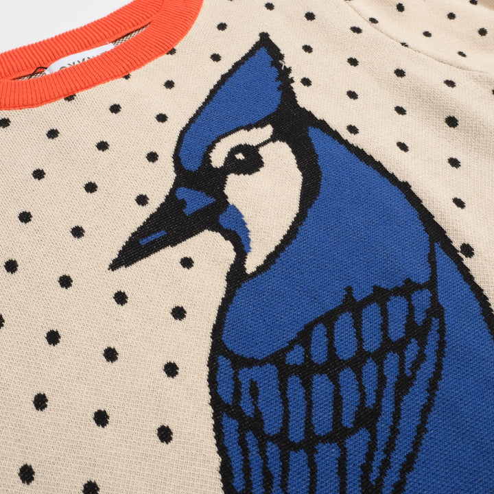 Women's apricot polka dot bird vintage knit T-shirt