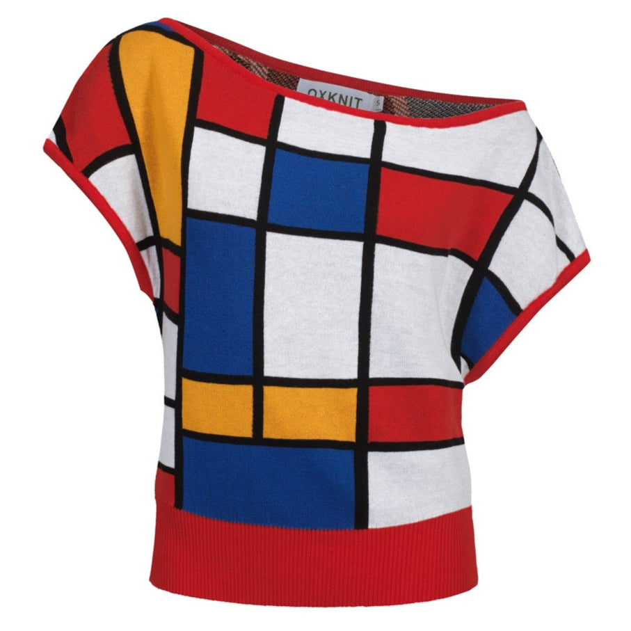 Women's matching jacquard skew shoulder knit T-shirt - Short Size