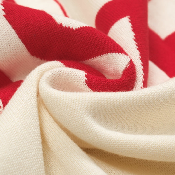 Weißes apricotfarbenes 1976-Strickpoloshirt mit V-Ausschnitt für Herren