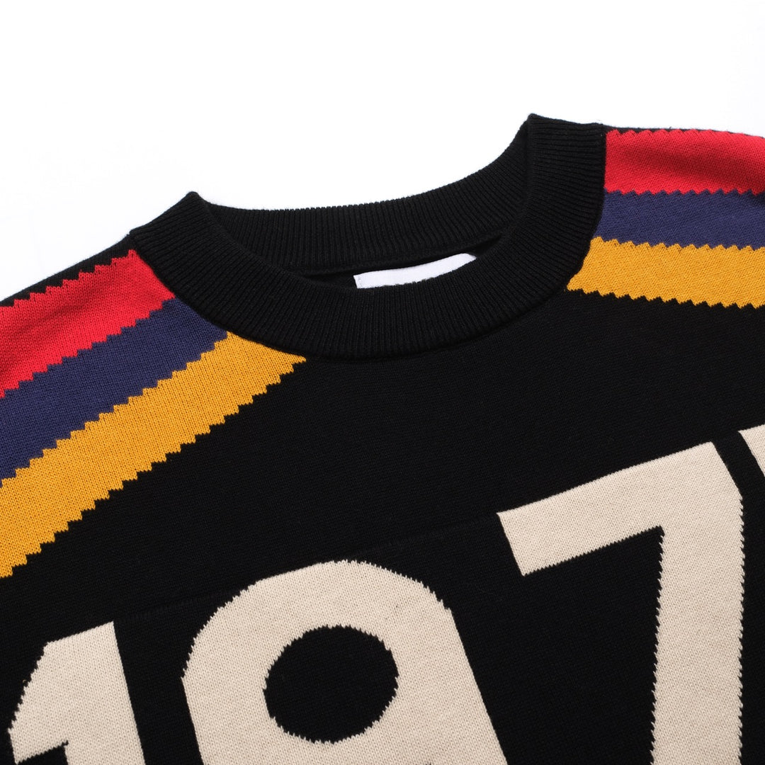 Men's black vintage 1977 jacquard knit T-shirt