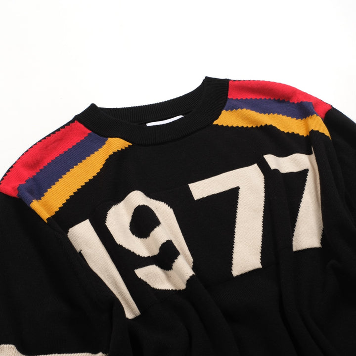 Men's black vintage 1977 jacquard knit T-shirt