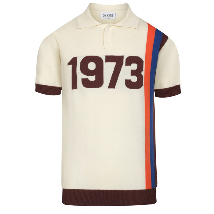 Men's white apricot vintage 1973 jacquard knit polo shirt