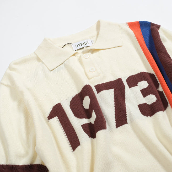 Men's white apricot vintage 1973 jacquard knit polo shirt
