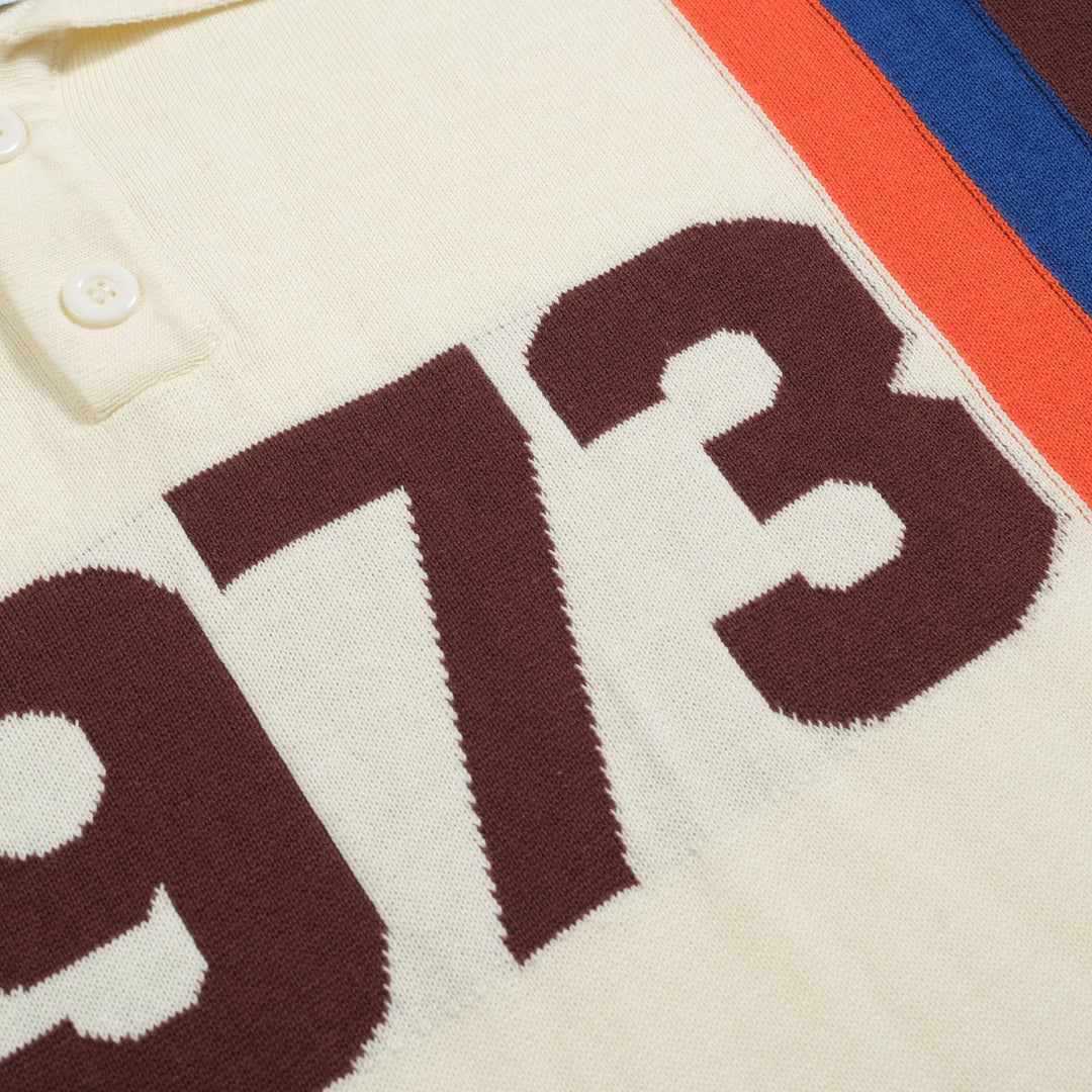 Men's white apricot vintage 1973 jacquard knit polo shirt