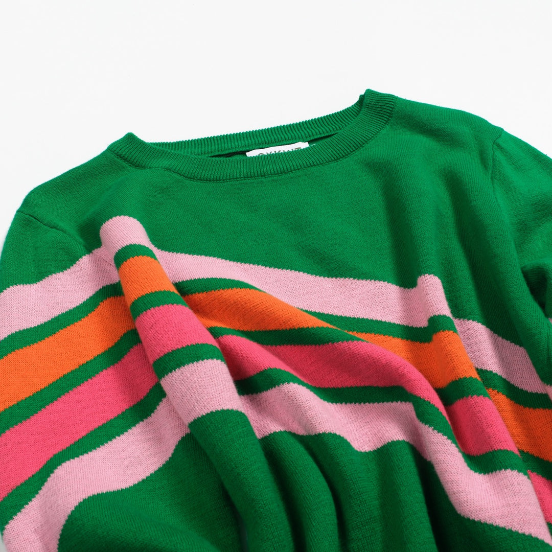Women's vintage green diagonal stripe jacquard knitwear