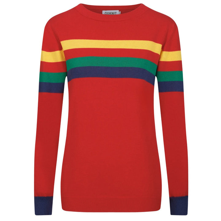 Women's red vintage striped jacquard knitwear