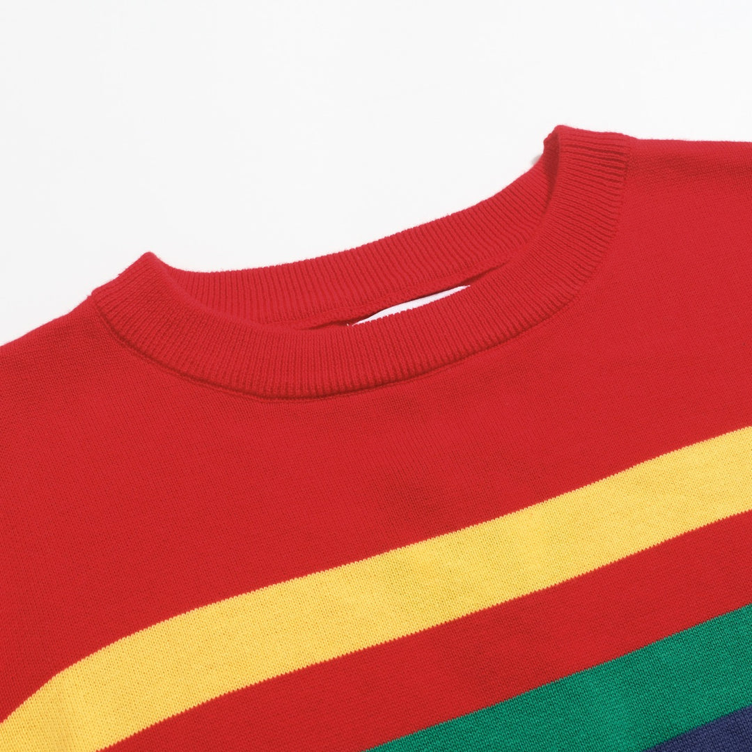 Women's red vintage striped jacquard knitwear