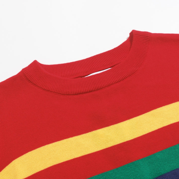 Women's red vintage striped jacquard knitwear