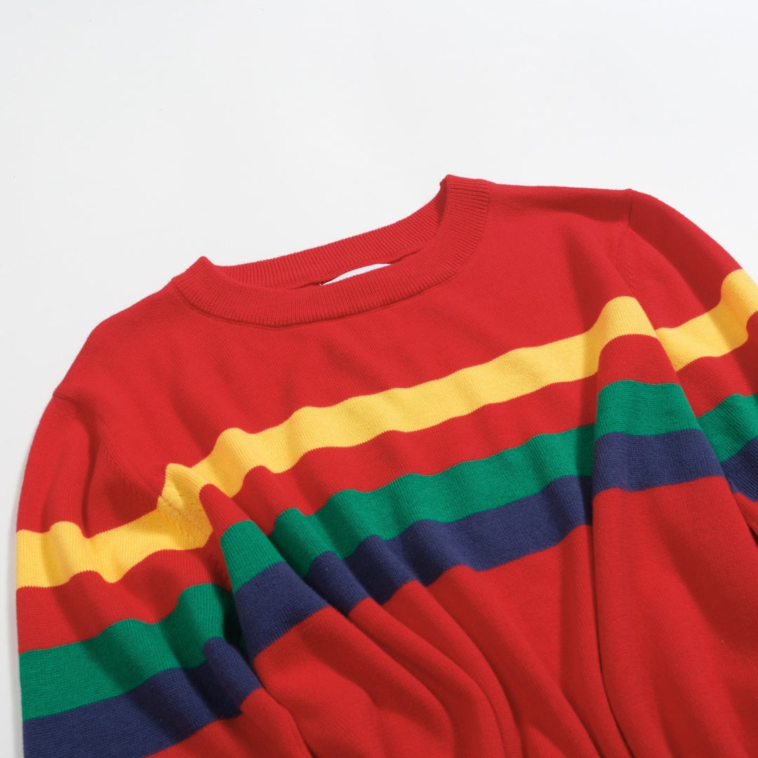 Women's red vintage striped jacquard knitwear