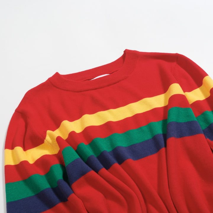 Women's red vintage striped jacquard knitwear