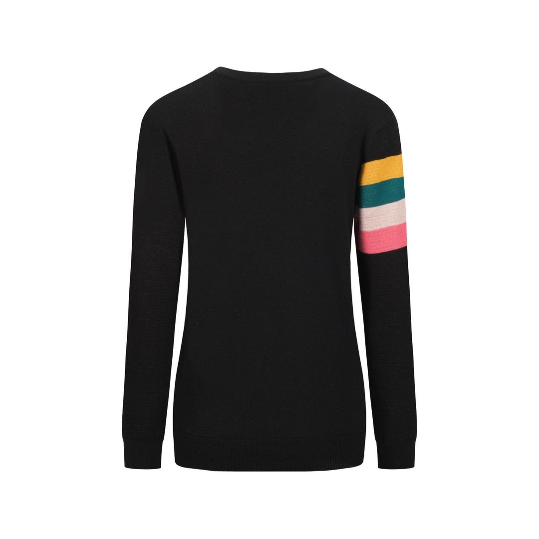 Women's black wavy jacquard retro knitwear
