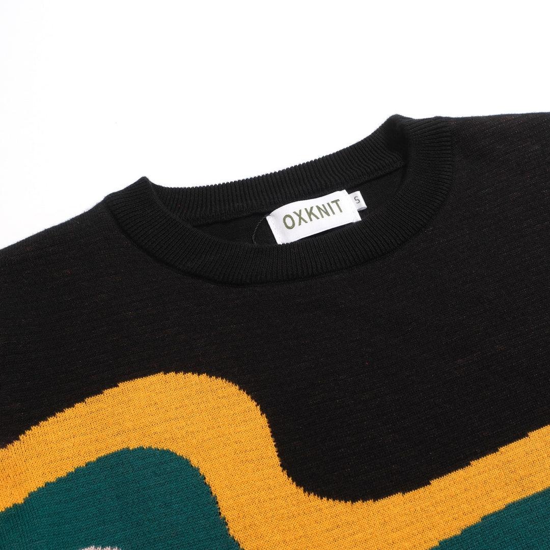 Women's black wavy jacquard retro knitwear
