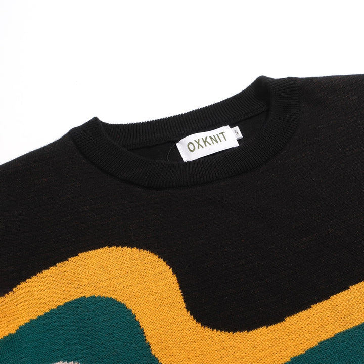 Women's black wavy jacquard retro knitwear