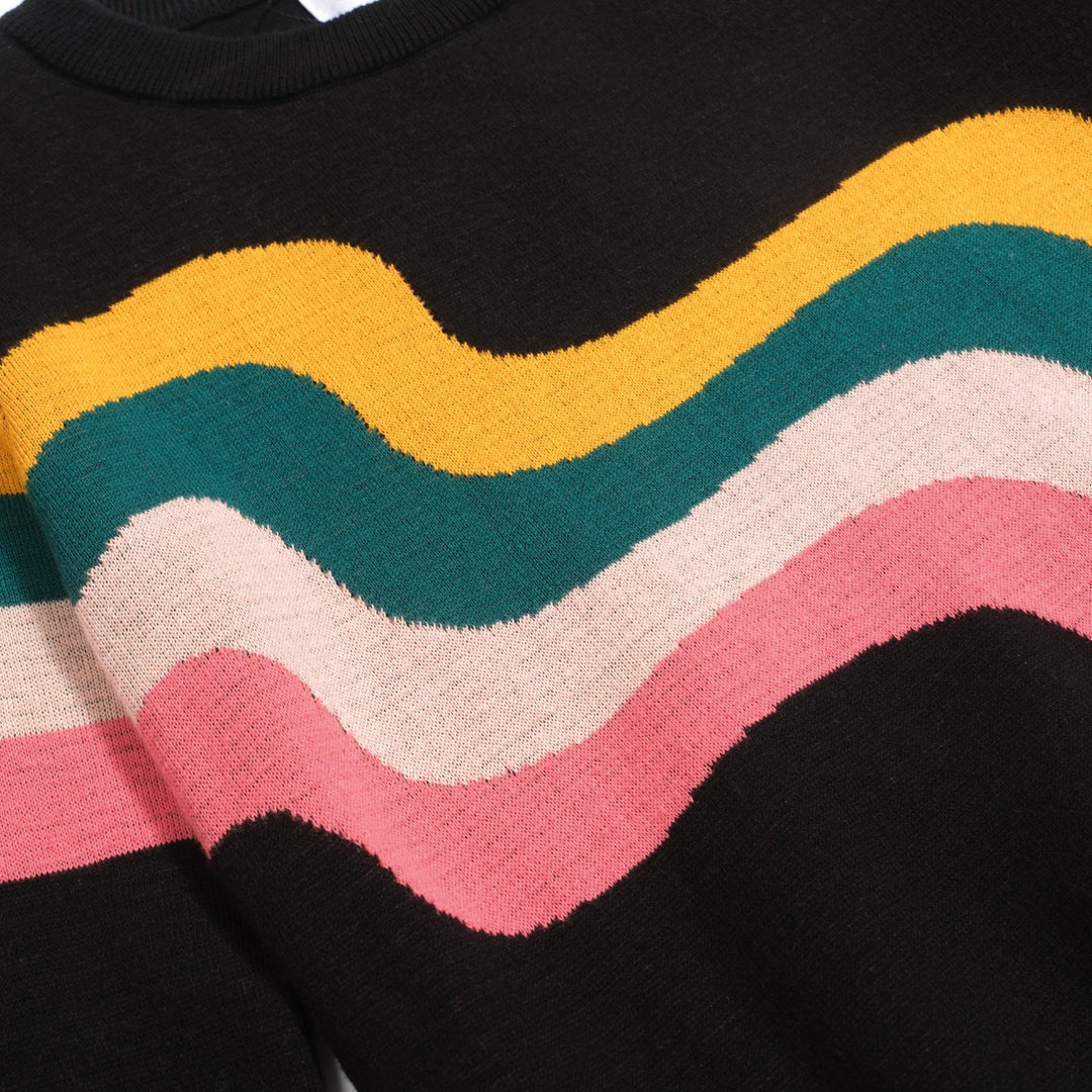 Women's black wavy jacquard retro knitwear