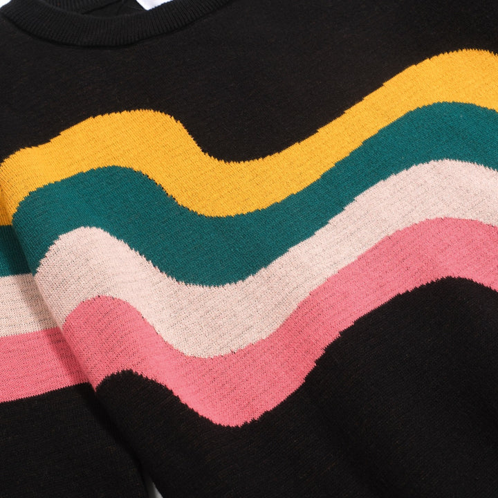 Women's black wavy jacquard retro knitwear