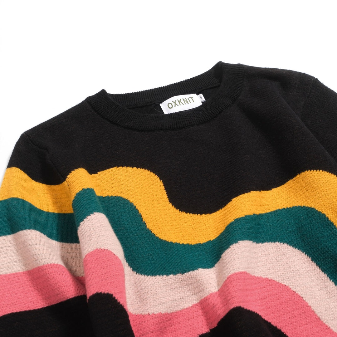 Women's black wavy jacquard retro knitwear