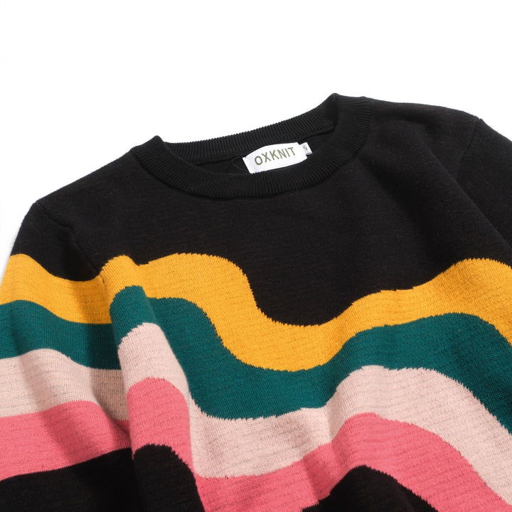 Women's black wavy jacquard retro knitwear