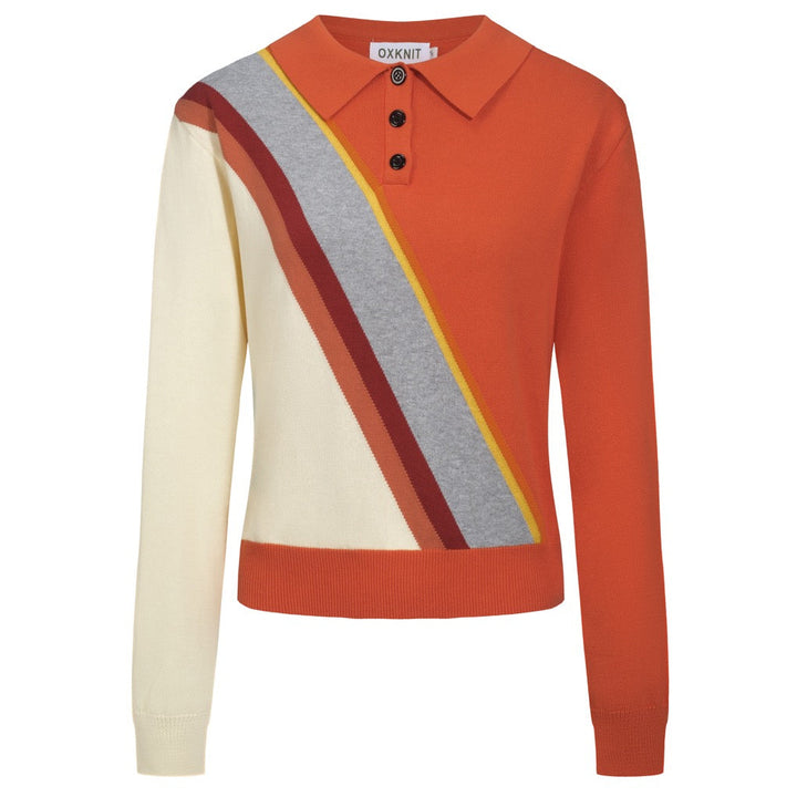 Women's brown vintage diagonal stripe knitwear - Cropped length