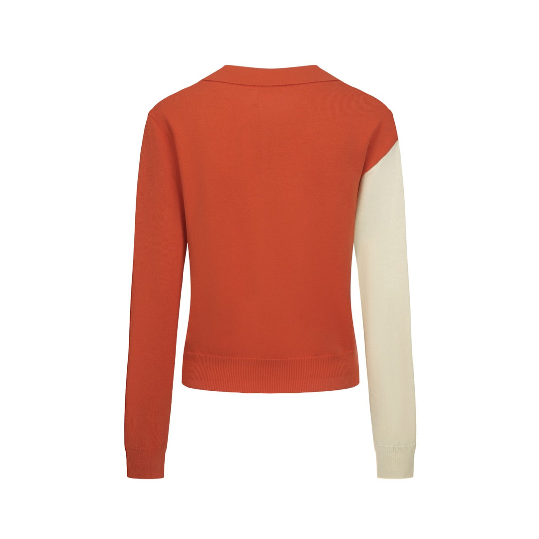 Women's brown vintage diagonal stripe knitwear - Cropped length